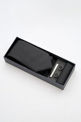 Black Textured Tie Set with Tie Bar & Cufflinks
